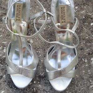 Badgley Mischka platform silver sandals